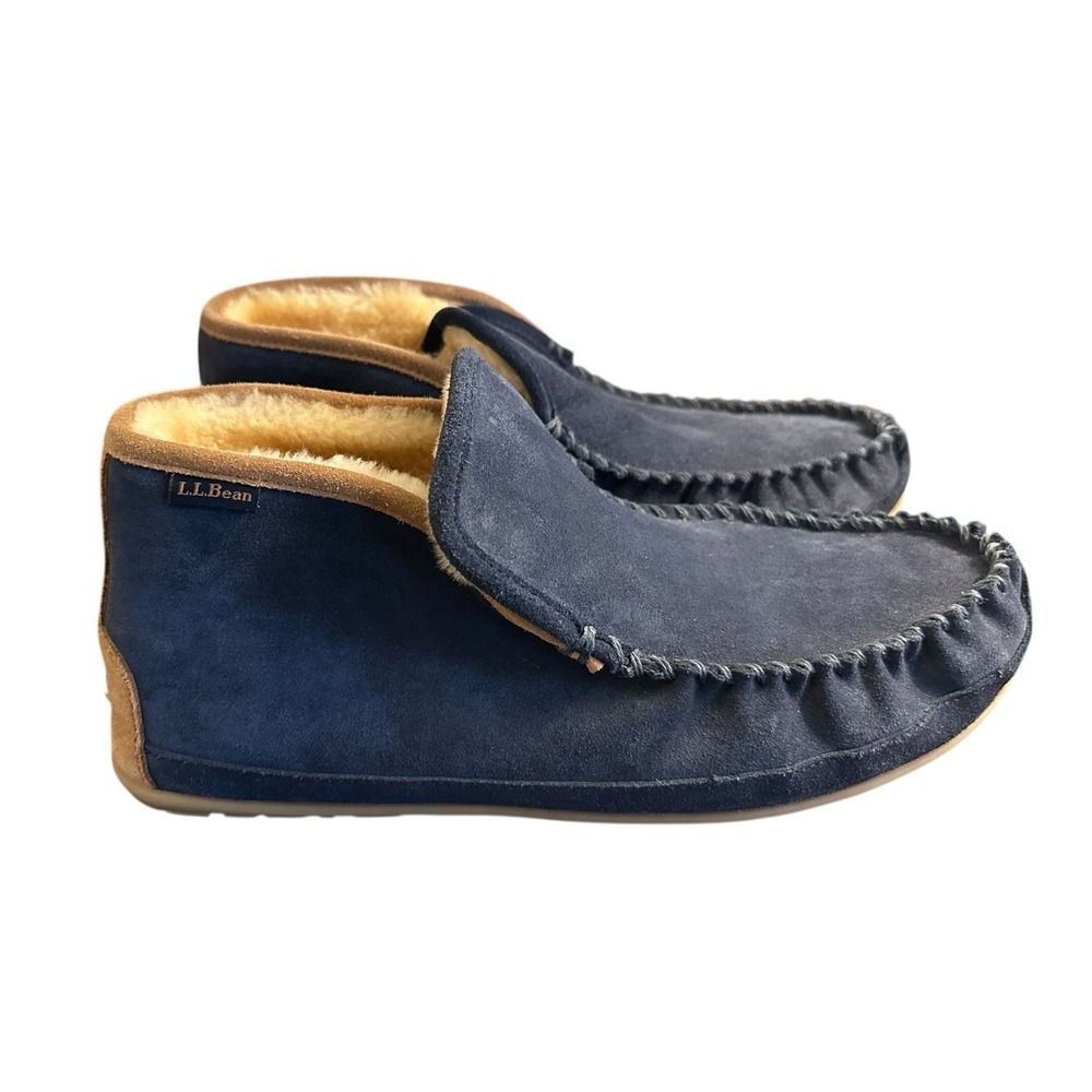 LL Bean Mens Wicked Good Slippers Moc Boots Shearling Lined Moccasin 13 M Navy